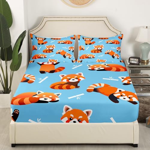 Feelyou Red Panda Fitted Sheet Cute Animal Pattern Bed Sheet Set Kawaii Anime Bedding Kids Toddler Twin Size (No Flat Sheet) Feelyou