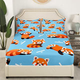 Feelyou Red Panda Fitted Sheet Cute Animal Pattern Bed Sheet Set Kawaii Anime Bedding Kids Toddler Twin Size (No Flat Sheet) Feelyou