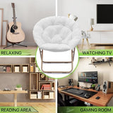 Magshion Saucer Chair for Adults, Oversized Folding Cozy Moon Chair with Gold Metal Frame, Furry Faux Fur Comfy Lazy Seat for Bedroom, Living Room, Dorm Room, Apartment (White) Magshion