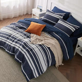 Bedsure Twin Comforter Set 5 Pieces, Blue Striped Bedding Set for All Seasons, Reversible, Cationic Dyeing Bed in a Bag with Comforter, Sheets, Pillowcase & Sham Bedsure