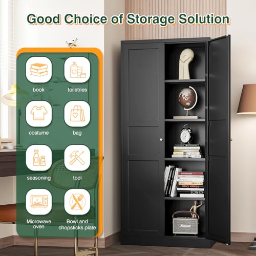 Letaya Black Storage Cabinet with Adjustable Shelves-Metal Home Kitchen Pantry Cabinets with Doors,Organization Locker for Cupboard/Bedroom/Dining/Living/Bathroom/Office/Garage Room Letaya