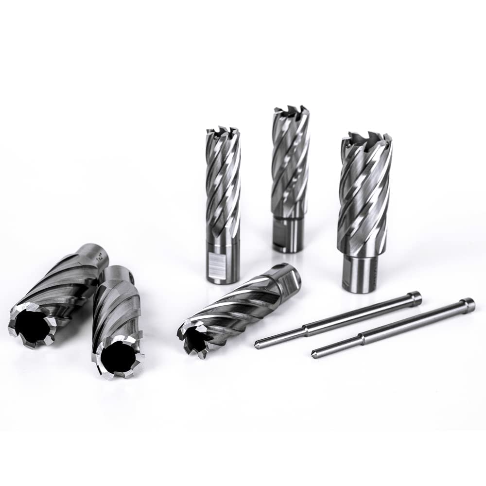 OSCARBIDE Annular Cutter Set 13pieces,2"Cutting Depth,3/4"Weldon Shank and 7/16 to 1-1/16 inch Cutting Diameter Mag Drill Bits for Magnetic Drill Press with 2pcs Pilot Pins OSCARBIDE