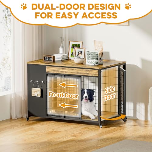 Hugcoz 38" Dog Crate Furniture - Dog Crate with DIY Frame, Sliding Door Indoor Kennel, Wooden Dog Cage End Table, for Medium/Large Breed, Rustic Brown Size L HugCoz