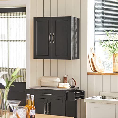 Haotian FRG231-SCH, Black Kitchen Bathroom Wall Cabinet, Garage or Laundry Room Wall Storage Cabinet, Black Stipple, Linen Tower Bath Cabinet, Cabinet with Shelf - WoodArtSupply