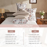 7 Piece Queen Comforter Set, Dusty Pink Butterfly Floral Comforter Set with Flowers Leaves Pattern, Soft Microfiber Complete Bedding Set for All Season(Dusty Pink, Queen) LLDSYW