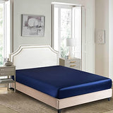 Satin Fitted Sheet, Full Fitted Sheet Only, 1 - Piece Ultra Soft Deep Pocket Single Silk Bottom Bed Sheet Full - Navy Blue Luxbedding