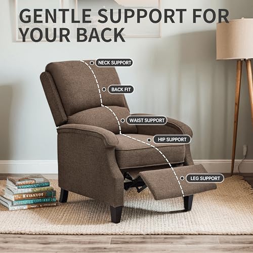 VKNOW Recliner Chair, Fabric Recliner with Soft Armrest, Home Theater Seating with Adjustable Push Back and Lumbar Support, Single Sofa for Adults, Lounge Chair for Living Room, Bedroom（Brown）