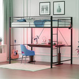 VINGLI Loft Bed Twin Size with 15 Inches Safety Guardrail, Flat Rungs, LED Lights and Charging Station, Heavy Duty Metal Single High Sleeper for Small Space Saving, Kids room and Dorm Apartment, Black VINGLI
