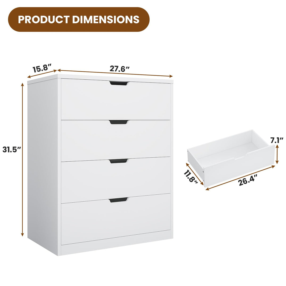 BTHFST 4 Drawers White Dresser for Bedroom, Modern Wood Chest of Drawers 4 Drawer Dresser with Large Capacity for Living Room, Closet, Hallway, Entryway BTHFST