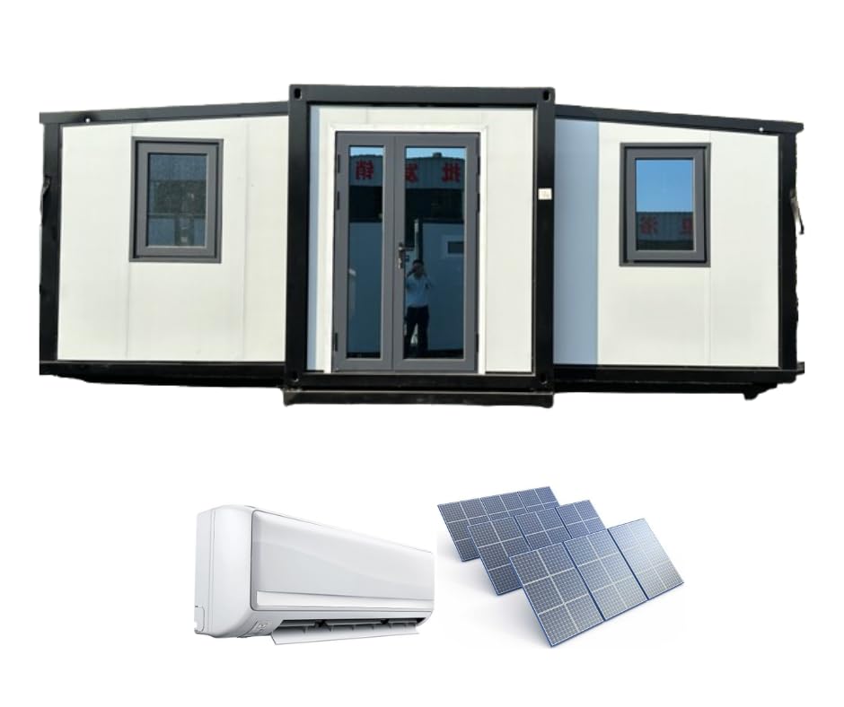 20ft Foldable Container House - Outdoor Storage Shed, Mobile Expandable Prefab House, Modern Sturdy Steel House with Lockable Door and Window