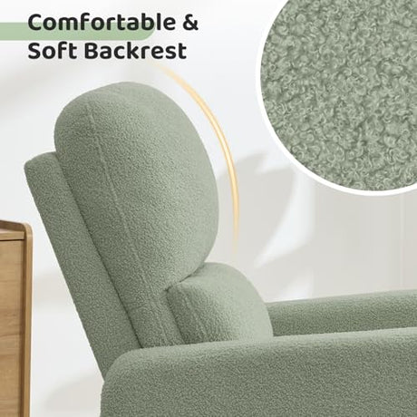 AEMEIOS Swivel Rocker Recliner, Oversized Manual Boucle Nursery Glider Rocking Recliner Chair with Removable Cushion, Upholstered Swivel Reclining Chair for Nursery Living Room Bedroom, Teddy Green AEMEIOS