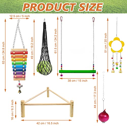 9 Pack Chicken Toys, Chicken Coop Accessories for Father's Day, with 2 Chicken Swing, 1 Chicken Wood Stand, 1 Chicken Xylophone, 1 Chicken Mirror, 2 Vegetable Net Bag, 2 Vegetable Fruits Hanging Fork