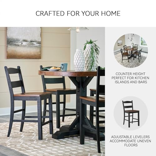 Signature Design by Ashley Valebeck Casual Rustic Counter Height Bar Stool with Contoured Seat and Footrest, Set of 2, Wood, 24" High, Black & Dark Brown Signature Design by Ashley