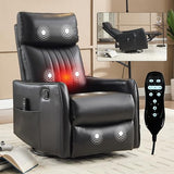 High Back Massage Recliner with Heat - Swivel Rocking Chair for Small Spaces, Manual Lazy Boy Recliner for Adults, Perfect for Living Room & Bedroom, Soft Fabric (Black PU)