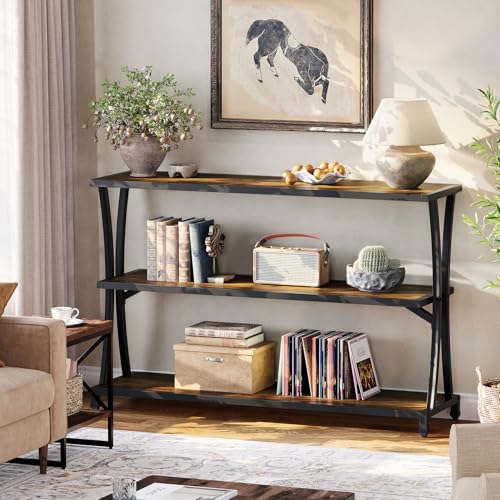 Tribesigns Industrial 3-Tier Console Table, Rustic Narrow Entryway Sofa Table with Storage Shelves for Living Room, Hallway, Foyer Tribesigns