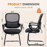 Sweetcrispy Reception Chair No Wheels, Stationary Non Rolling Mesh Mid Back Computer Guest Side with Lumbar Support for Waiting Area Reception Conference Room, Set of 4, Modern Black Sweetcrispy