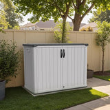 Patiowell 26 Cu.ft Plastic Outdoor Storage Cabinet, Lockable Waterproof Horizotal Storage Shed, Tool Box for Patio, Garden Tools, Garbage Cans, Pool Supplies, Easy Assembly, White(Not Include Shelves) Patiowell