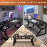Aevum azn 47 inch Computer Desk, Home Office Desk with Storage Shelf, Sturdy U-Shaped Metal Frame Study Table with Cable Management, Gaming Desk for Office & Bedroom (Black, 47 inch) Aevum azn