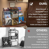 Record Player Stand with Vinyl Storage, Record Player Table with 8-Tier Vinyl Display Holder, Vinyl Record Stand Storage Up to 200 Albums, Turntable Stand with Metal Frame, End Table for Living Room ThreeHio