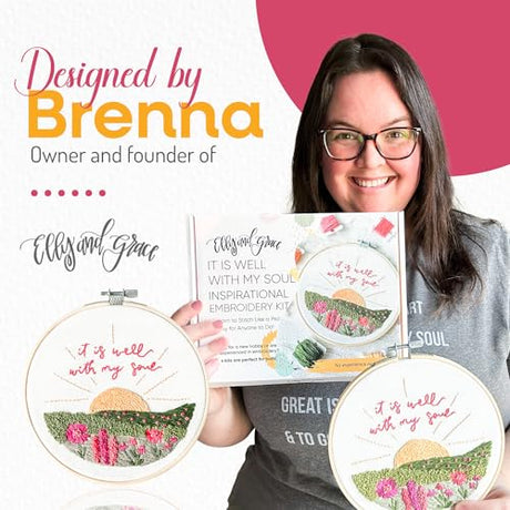 Elly & Grace Christian Embroidery Kit with Embroidery Hoop, Easy Embroidery Kit for Beginners and Adults, Full Embroidery Hoop Kit with Needles and Thread Included (It is Well) Elly and Grace