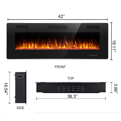 Antarctic Star 42 Inch Electric Fireplace in-Wall Recessed and Wall Mounted, Fireplace Heater and Linear Fireplace with Multicolor Flame, Timer, 750/1500W Control by Touch Panel & Remote