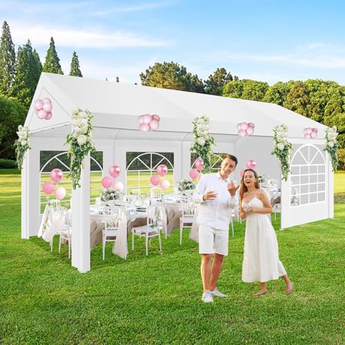 COBIZI 10x20 Party Tent Heavy Duty for Parties, Powder Coating (Better Than Galvanized), Waterproof for Church & Wedding, Large Outdoor Event Gazebo with Removable Sidewall & Built-in Sandbag, White COBIZI