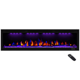 Masarflame Luxurious 60" Electric Fireplace, Wall Mounted&in Wall Recessed Fireplace Heater, Adjustable Flame Color & Top Light, Remote&Touch Control with Timer&Thermostat, Log & Crystal Set Masarflame