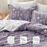 Bedsure Queen Comforter Set - Grayish Purple Bed Set, 3 Pieces Cute Floral Bedding, 1 Soft Reversible Botanical Flowers Comforter and 2 Pillow Shams Bedsure