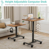 Small Portable Standing Rolling Desk - 24 Inch Mobile Stand Up Desk Adjustable Height on Wheels for Small Spaces, Couch Kids Laptop Desks End Side Table, Teacher Podium for Classroom, Rustic Brown WINAZ