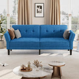 IDEALHOUSE 89" Futon Sofa Bed, Convertible Sleeper Sofa with Adjustable Backrest & Armrest, Modern Futon Couch Bed, Loveseat Sleeper for Living Room Bedroom Apartments, Blue IDEALHOUSE