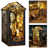 ISSEVE DIY Book Nook Kit, 3D Wooden Puzzle DIY Miniature House Kit for Booknook Shelf Insert Decoration, Magic Book House Stand Bookshelf Dollhouse for Adults with Sensor Light (Detective Agency)