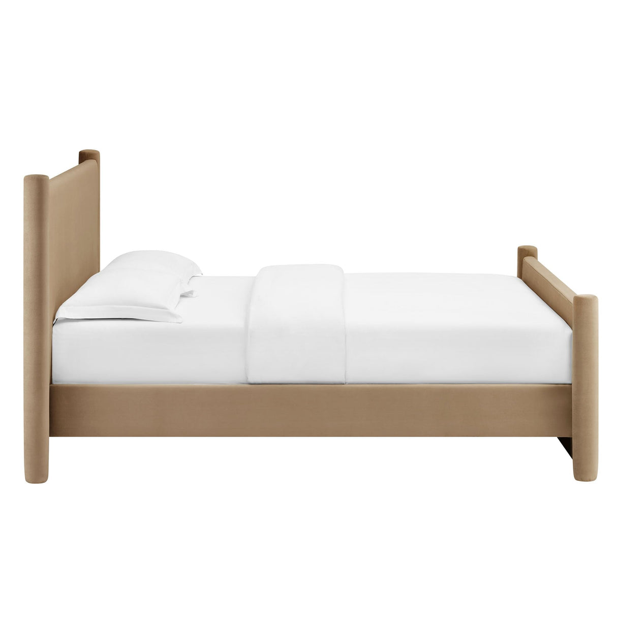 Modway Rael King Platform Bed Frame with Upholstered Headboard and Footboard in Taupe – Stain-Resistant Performance Velvet King Size Bed with Rounded Posts Modway