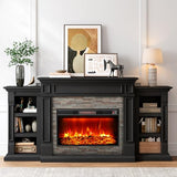 80" Fireplace TV Stand, Electric Fireplace with Mantel for TVs Up to 90 Inch, Modern Entertainment Center with Storage, Realistic Stacked Stone Surround with 30'' Fireplace for Living Room, Black HolliWill