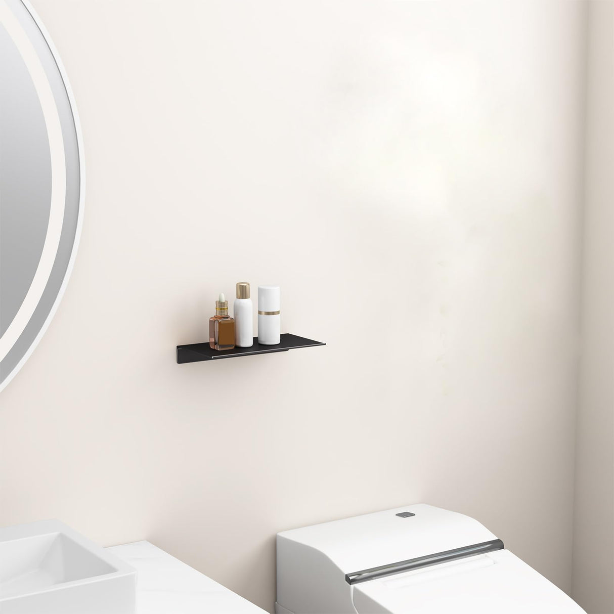 Danpoo Small Floating Shelf for Wall Storage, Mini Display Shelf for Collectibles, Metal Wall Shelf for Bathroom/Living Room/Kitchen/Bedroom(Black, 8") Danpoo