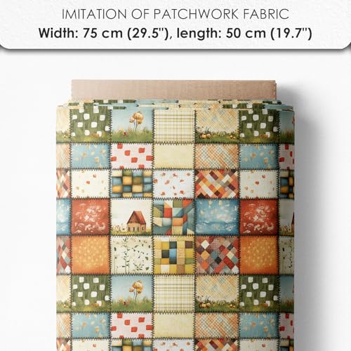 Patchwork Fabric Panel with Windmill Designs – 100% Cotton Satin, 6 Printed Panels 10”×10” + Patchwork Sheet 29.5”×19.7”, Single Continuous Cloth for Quilting & Sewing Fabricstown