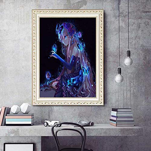 GOJOSOWIN DIY 5D Diamond Art Kit for Adult Kids, Anime Girl Glowing in Dark Girlcool Butterfly Full Drill Embroidery Painting Picture Supplies Arts Craft for Home Wall Decor Paint 11.8x15.7 inch GOJOSOWIN