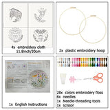 ORIGACH 4 Pcs Wild Animal Embroidery Starters Kit for Beginners, Zebra Lion Elephant Giraffe Embroidery Stitch Practice kit Include Embroidery Cloth, Embroidery Hoops, Threads and Needles