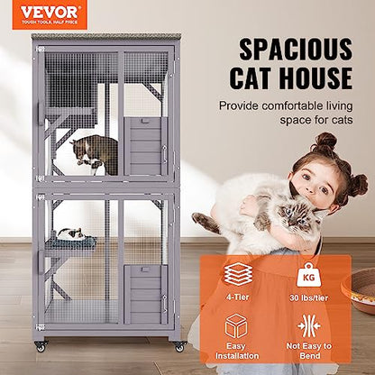 VEVOR 3-Tier Cat Playpen Catio with Wheels, Resting Box, Waterproof Roof, Windows & Doors, Removable Tray