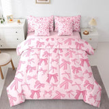 Erosebridal Pink Bowknot Kids Bedding Sets Queen Size, Dreamy Princess Style Comforter Set Cartoon Bow Tie Kawaii Sheet Set with Comforter for Girls Boys Children Women, Cartoon Bow Knot Bed in A Bag Erosebridal