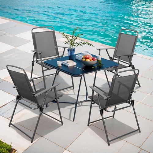 Shintenchi Outdoor Folding Dining Chairs Set of 4 with Textilene mesh Fabric and Metal Frame, Portable for Patio, Backyard, Camping and Porch, Black Shintenchi