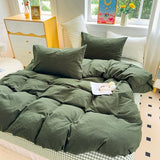 PinkMemory Green Striped Duvet Cover Queen 100% Washed Cotton Olive Green Stripes Duvet Cover Set Full 3pcs Pinstripe Pattern Bedding Set with Zipper Closure Corner Ties,Soft Breathable PinkMemory
