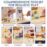 ROBUD Wooden Toy Workbench, Large Kid's Wooden Play Tool, Pretend Play Creative Building Set, Construction Workshop Tool Bench Toys, Gift for Girls & Boys, 3+ ROBUD