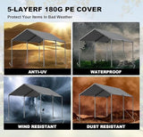 Carport, 10x20ft Heavy Duty Portable Garage, Car Port with Storage Shed, Car Canopy Car Tent with Steel Frame All-Season Tarp for Car, Truck, Boat, Party, Grey TANGJEAMER