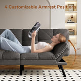 Vipbear Convertible Futon Sofa Bed, Grey Linen Futon Couch with Adjustable Backrest & Armrests, Folding Small Recliner Sleeper Sofa Bed for Living Room, Apartment, Office Vipbear