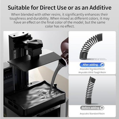 ANYCUBIC Ultra Tough Resin, 3D Printer Resin with Strong Impact Resistance and High Flexibility, Suitable for Direct Use or as an Additive, Wide Compatible for LCD Resin 3D Printers (Black, 1kg)