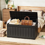 YESHOMY Storage Chest, Entryway Resin Shoe Bench with Hydraulic Bracket Flip Lid, Side Holder, Supports 450 lb, 45.6 x 20.8 x 23.2 Inches For Bedroom, Living Room, Lockable, Black YESHOMY