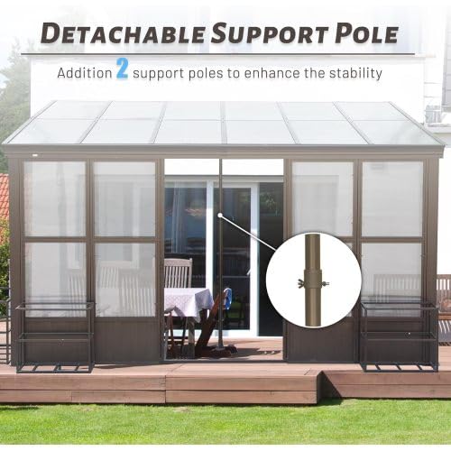 12x16FT All Season Sunroom, Outdoor Permanent Wall Mounted Solarium with Detachable Polycarbonate Windows, Aluminum Lean to Gazebo Sun Room with 2 Lockable Sliding Doors for Garden Patio Deck Ginkartu