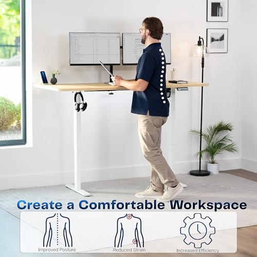VIVO Electric 71 x 30 in Standing Desk, Memory Height Adjustment, 1B Series, Holds 220 lbs, Light Wood Top White Frame, DESK-KIT-1W7C VIVO