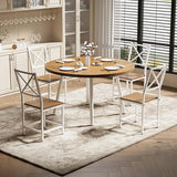 IRONCK Dining Table Set for 4, Round Kitchen Table and 4 Stool Chair for Dining Room, 44.5inch Drop Leaf Desk, Small Space Saving, Natural Wood IRONCK