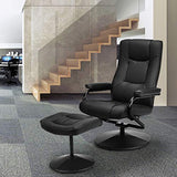 WATERJOY Swivel Recliner Chair, PU Leather Lounge Armchair Recliner, 360 Degree Swivel Overstuffed Padded Seat Chair with Footrest Stool Ottoman Set for Office Living Room Black